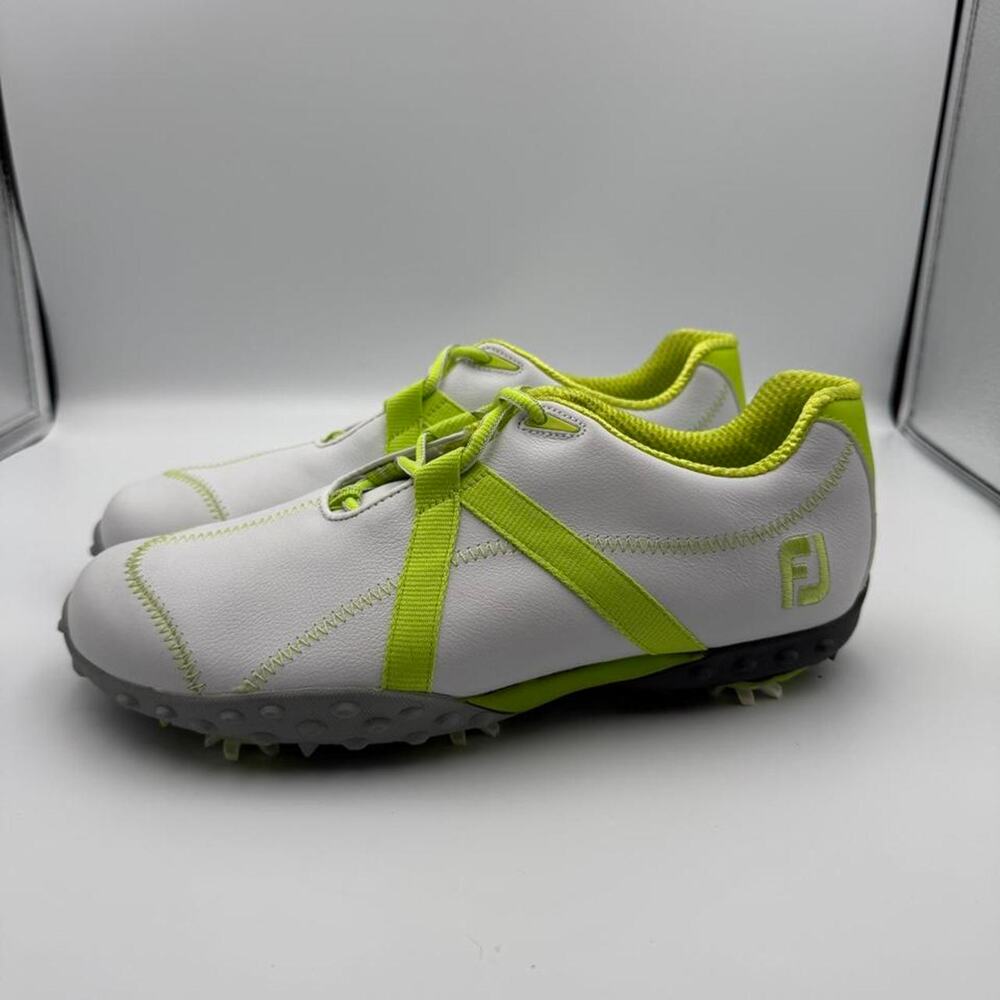 FOOT JOY FJ GOLF PROJECT WOMENS  SZ 8.5 W WHITE LEATHER LIME GOLF SHOES SPIKES